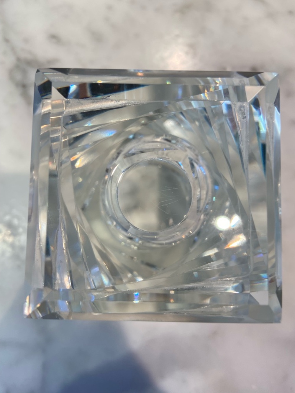 Clear Stacked Faceted Glass Candle Holder - Picture 3 of 6